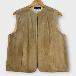 Port Camard Vintage Suede Leather Vest Womens LARGE Neutral Sleeveless Western